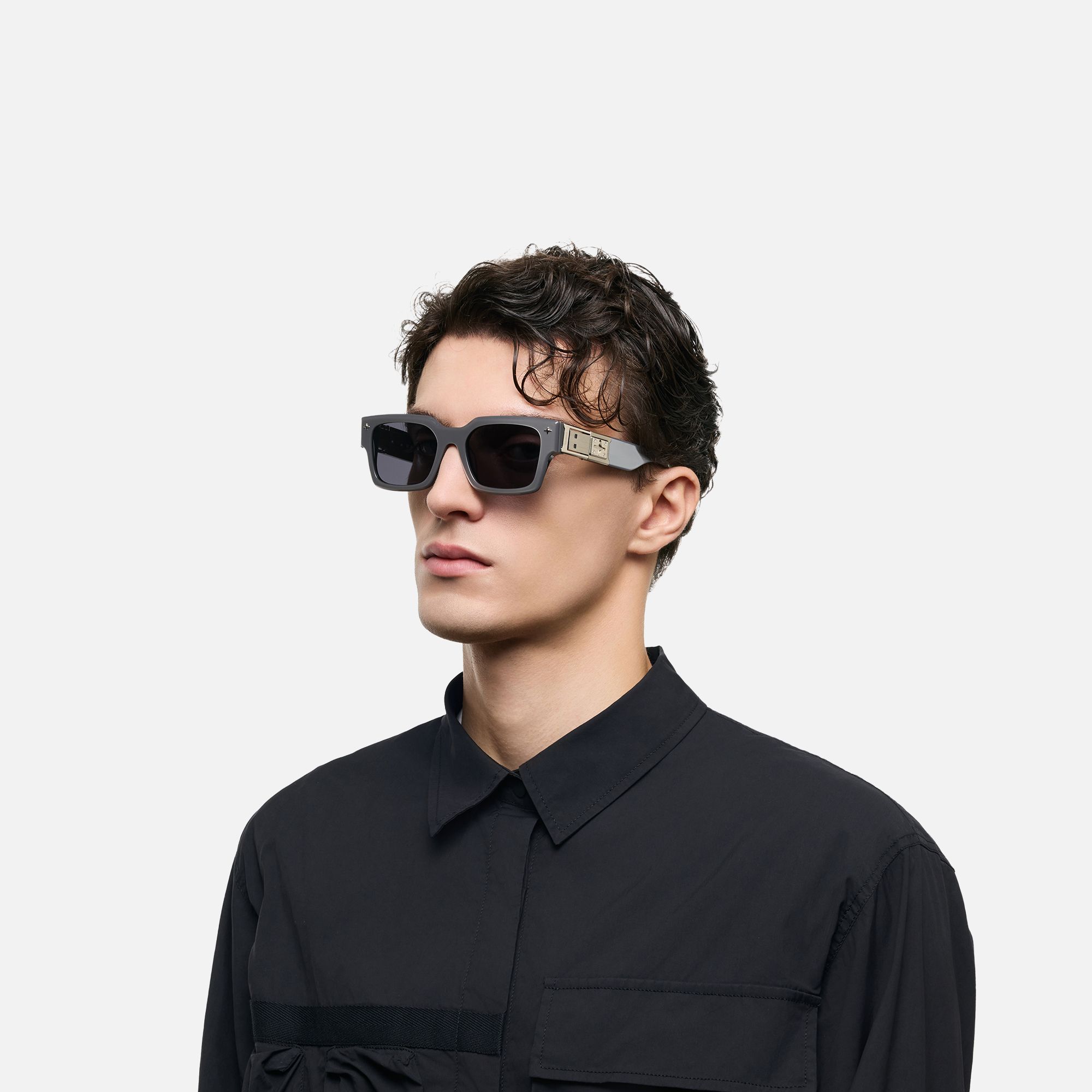 The Programmer - Bold Silver USB Sunglasses by Vooglam - Model Side Profile