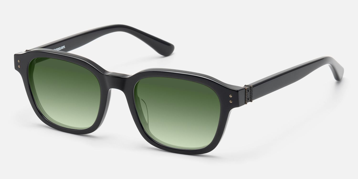 Rainier - Black Gradient Green Lens Sunglasses by Vooglam - Front View