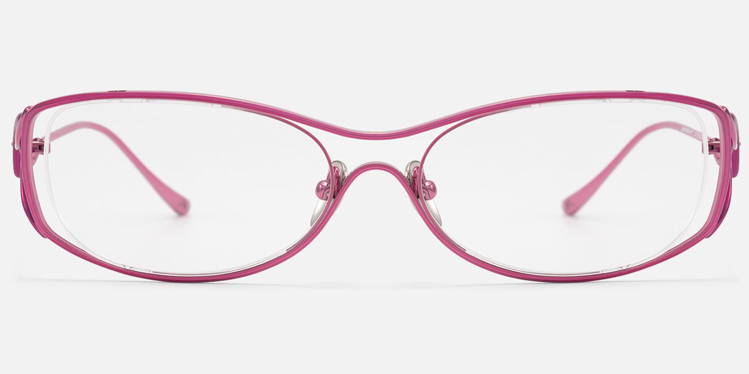 Okinawa - Pink Metal Hollow Design Oval Glasses by Vooglam - Angle View