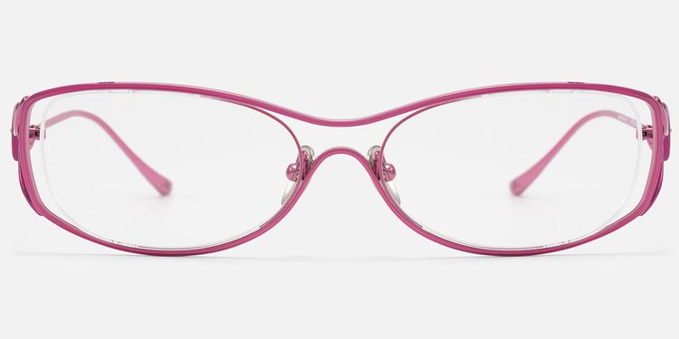 Okinawa - Pink Metal Hollow Design Oval Glasses by Vooglam