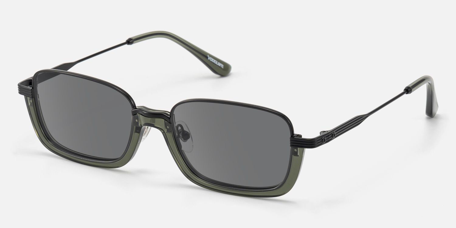Basel - Extra Wide Dark Green Half Rim Sunglasses by Vooglam - Front View