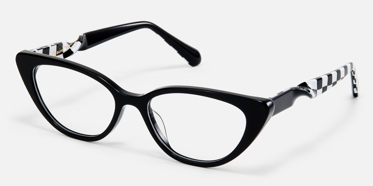Harena - Narrow Black Cateye Checkered Glasses by Vooglam