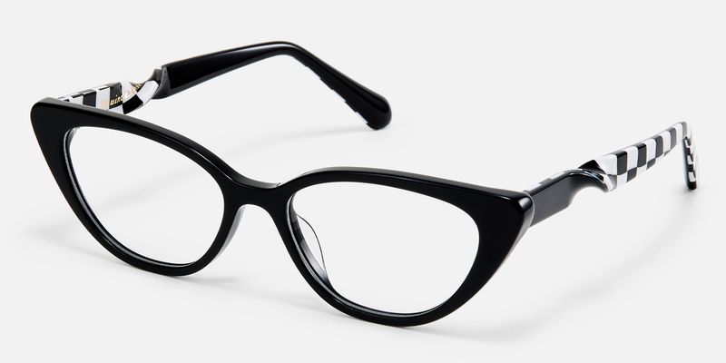 Harena - Narrow Black Cateye Checkered Glasses by Vooglam