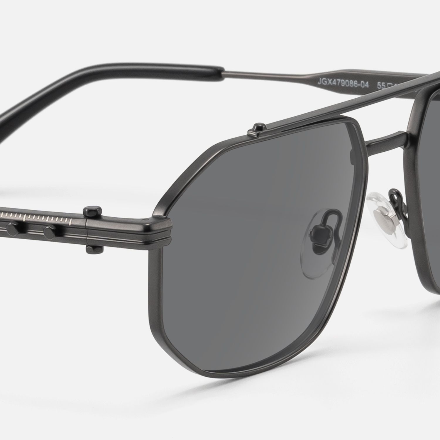 Ando - Matte Black Geometric Gunmetal Sunglasses by Vooglam - Design Details