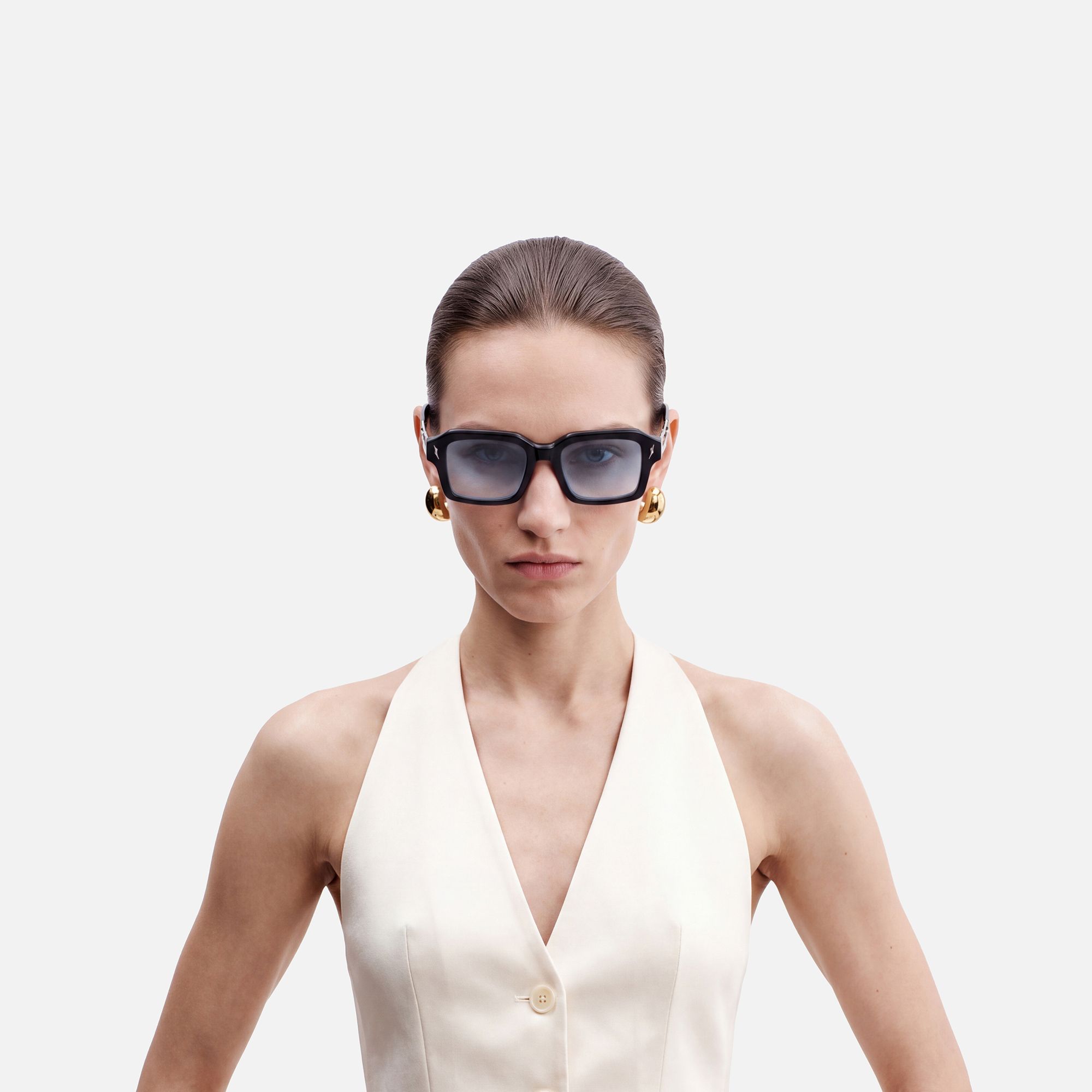 Blindspot - Gradient Gray Safety Pin Sunglasses by Vooglam - On Model