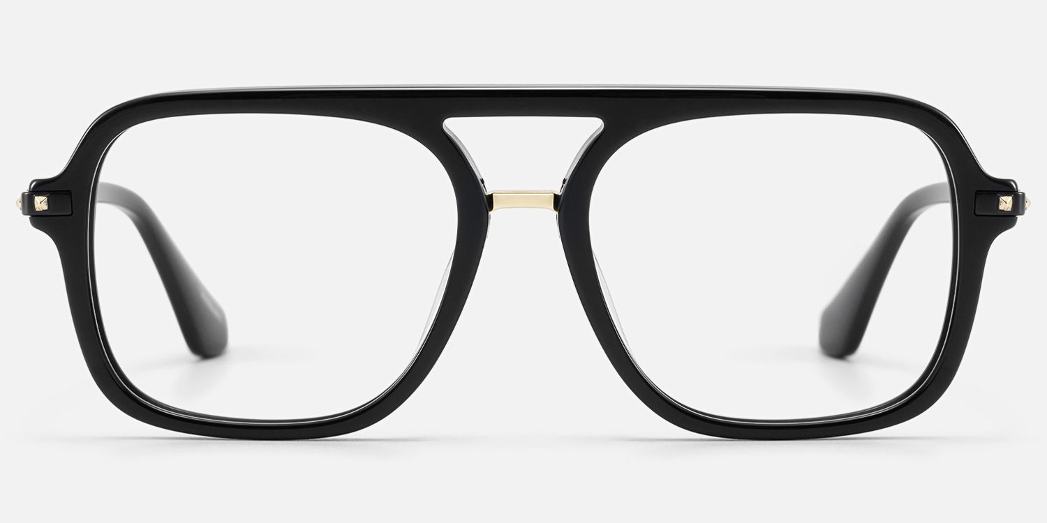 Marfa - Premium Black Gold Square Aviator Glasses by Vooglam - Angle View