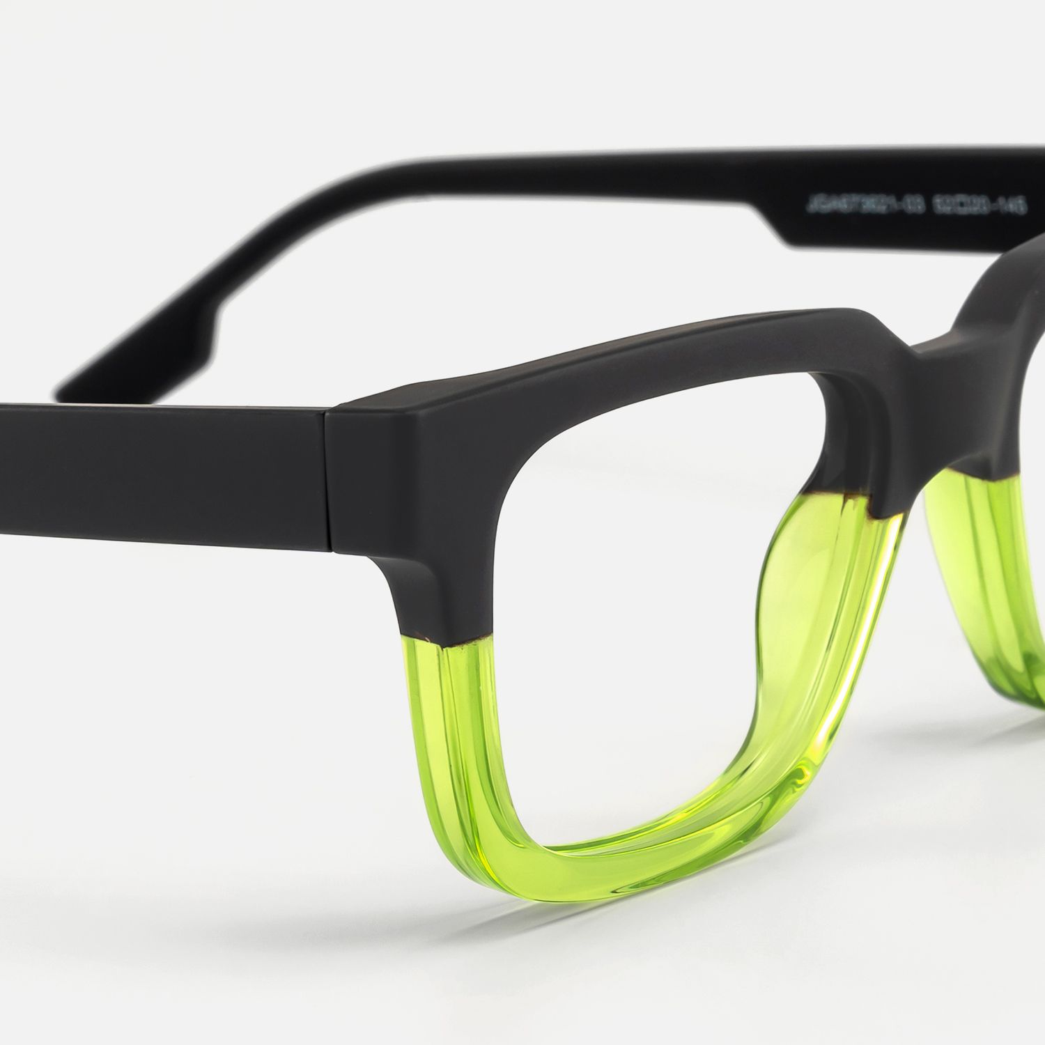 Strobe - Neon Green Matte Black Rectangle Glasses by Vooglam - Design Details