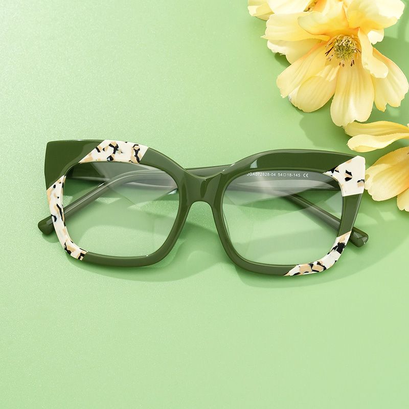 Terrie - Square Dark/Green Eyeglasses | Vooglam On Model