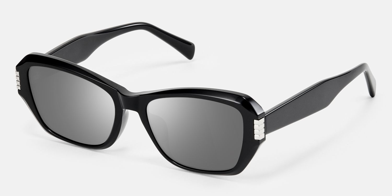 Flicker - Geometric Black Bug Eye Sunglasses by Vooglam - Front View