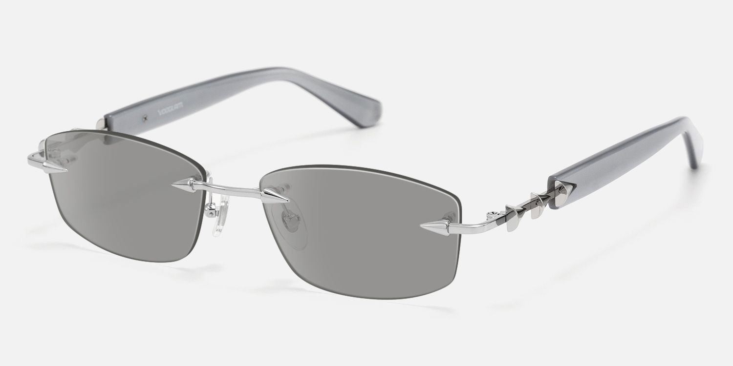 Fracture - Light Grey Tint Rimless Sunglasses by Vooglam - Front View