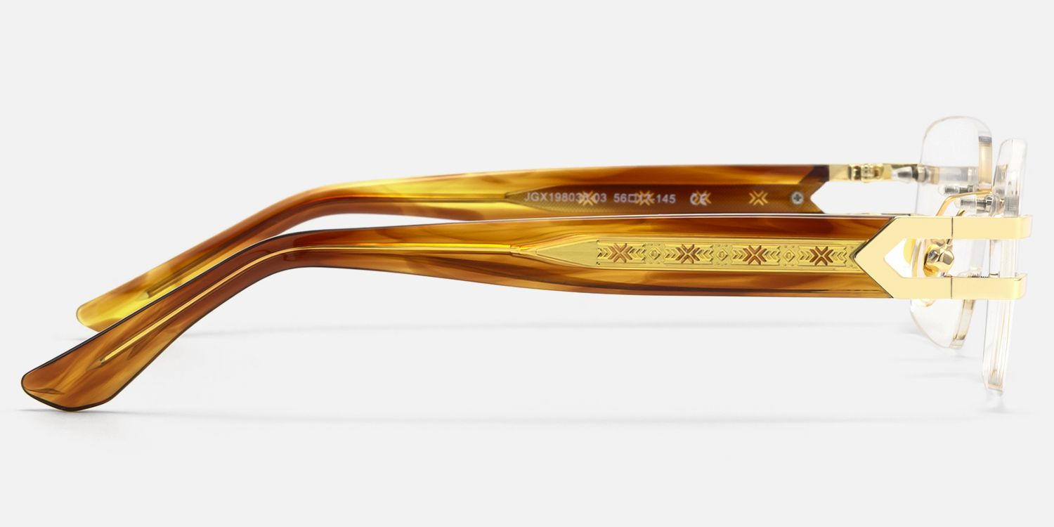 Aurum - Tortoise Rectangle Gold Rimless Glasses by Vooglam - Side View