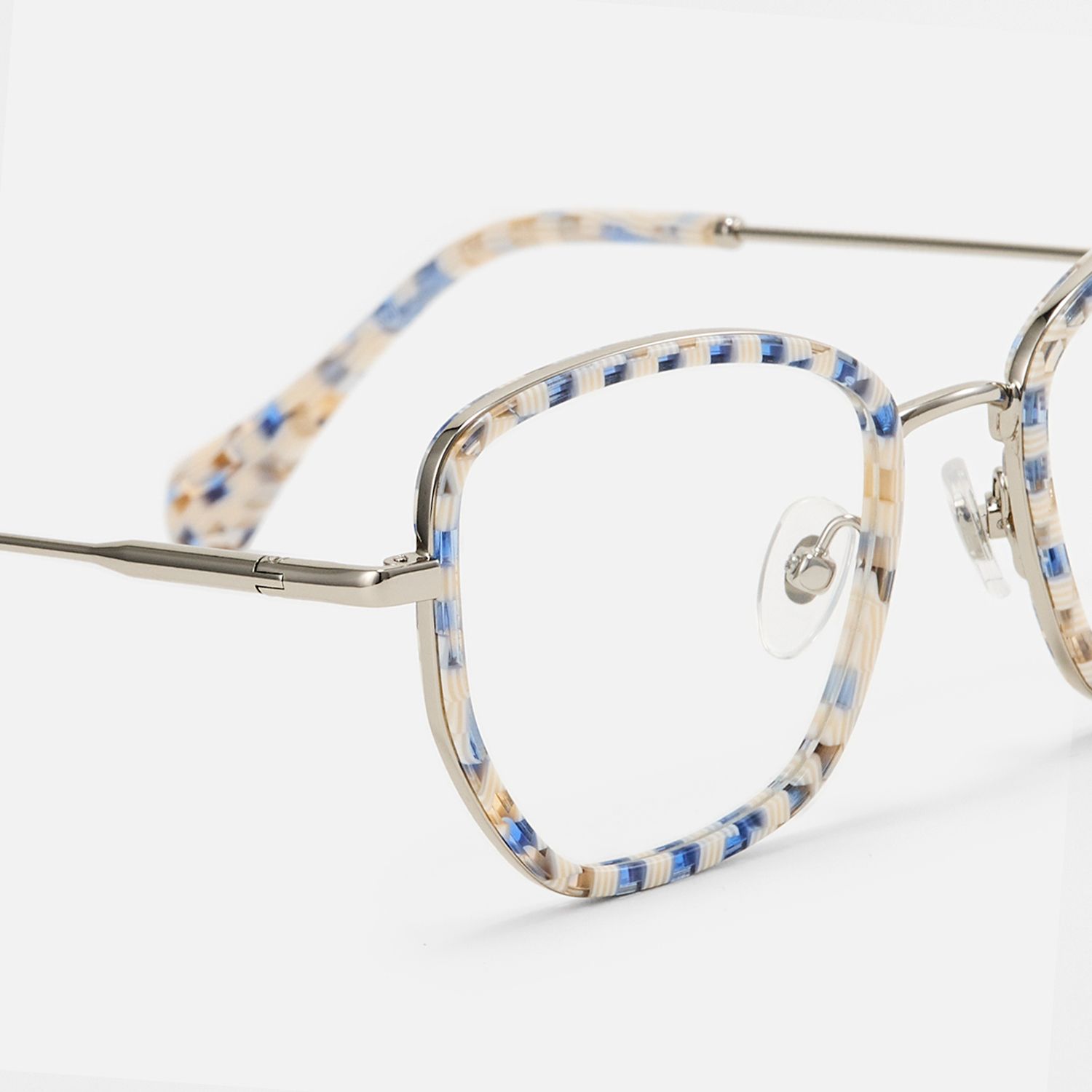 Wanderer-Blue Checkered Geometric Patterned Glasses by Vooglam - Design Details