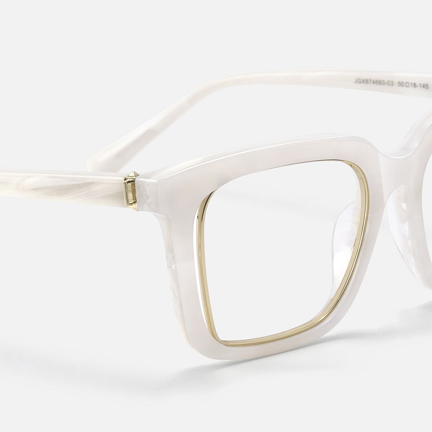 Chaparral - Retro Rectangle White Eyeglasses by Vooglam - Design Details