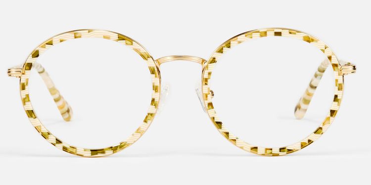 Alma - Yellow Checkered Retro Round Glasses by Vooglam