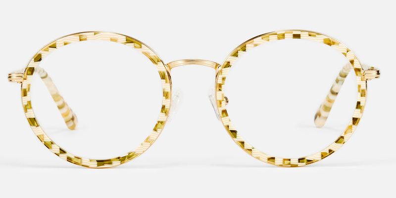 Alma - Yellow Checkered Retro Round Glasses | Vooglam