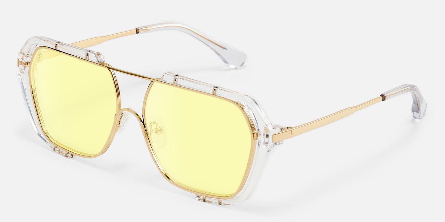 Porsha - Gold Double Bridge Aviator Sunglasses by Vooglam - Front View
