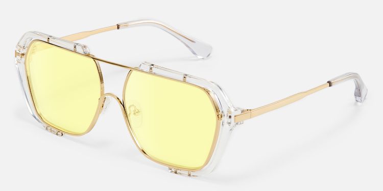 Porsha - Gold Double Bridge Aviator Sunglasses by Vooglam