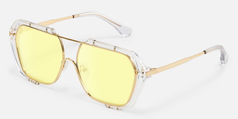 Porsha - Gold Double Bridge Aviator Sunglasses by Vooglam