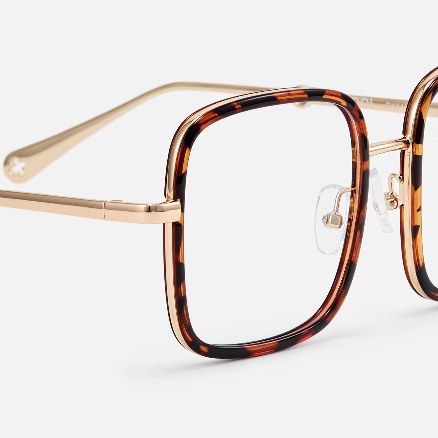 Jace - Oversized Square Tortoise and Gold Glasses by Vooglam - Design Details
