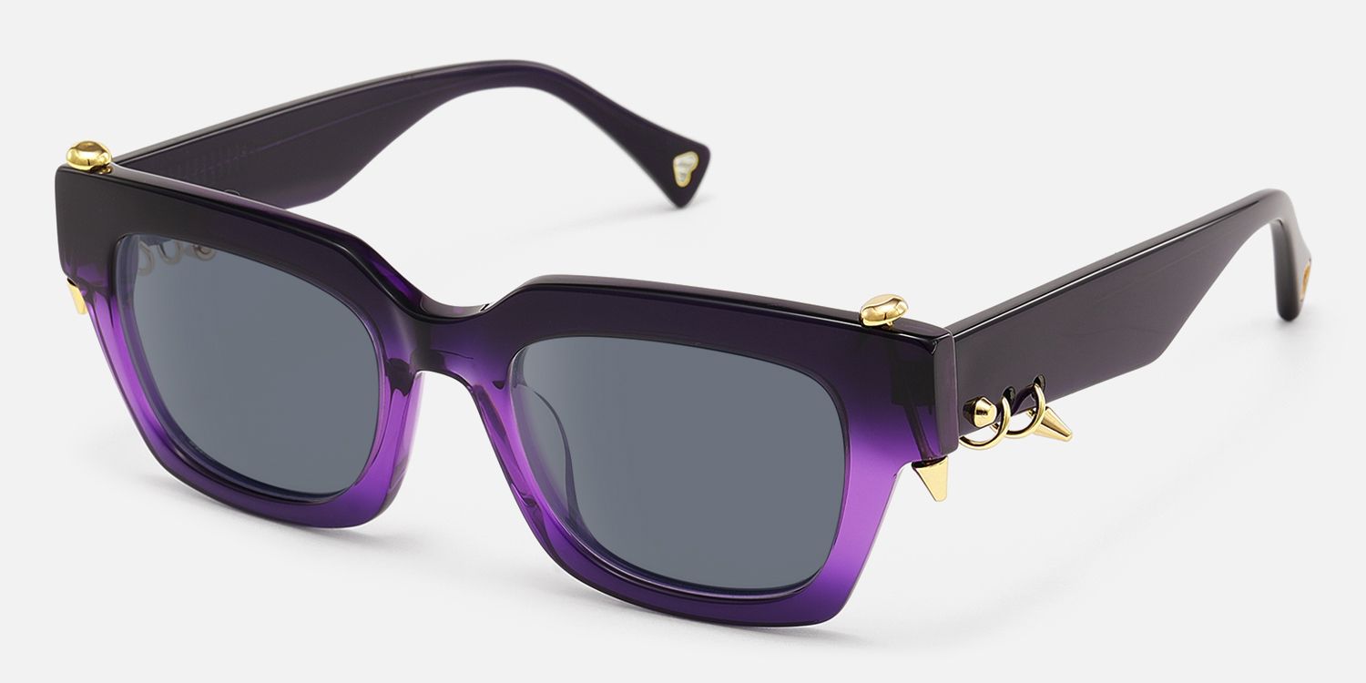 Sabrina - Gold Piercing Clear Purple Sunglasses by Vooglam - Front View