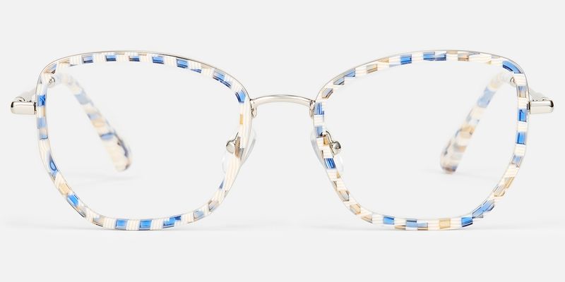 Wanderer-Blue Checkered Geometric Patterned Glasses |Vooglam