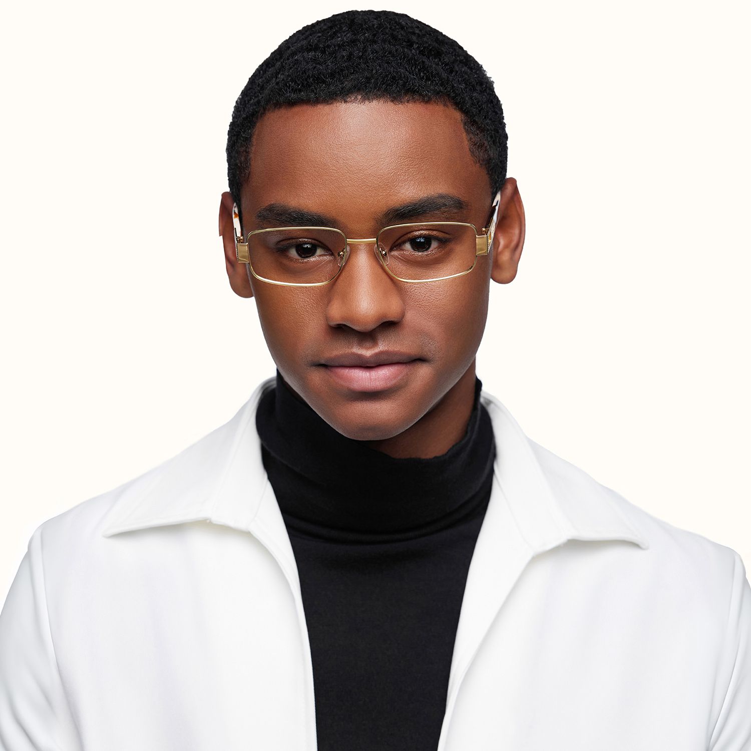 Cypher-Retro Gold Tortoise Narrow Rectangle Glasses by Vooglam - Lifestyle Look