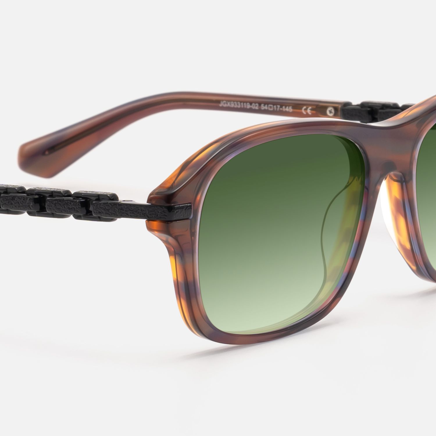 Albini - Red Brown Horn Green Tint Sunglasses by Vooglam - Design Details