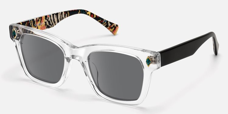 Adinkra - Turquoise Deco Square Clear Sunglasses by Vooglam