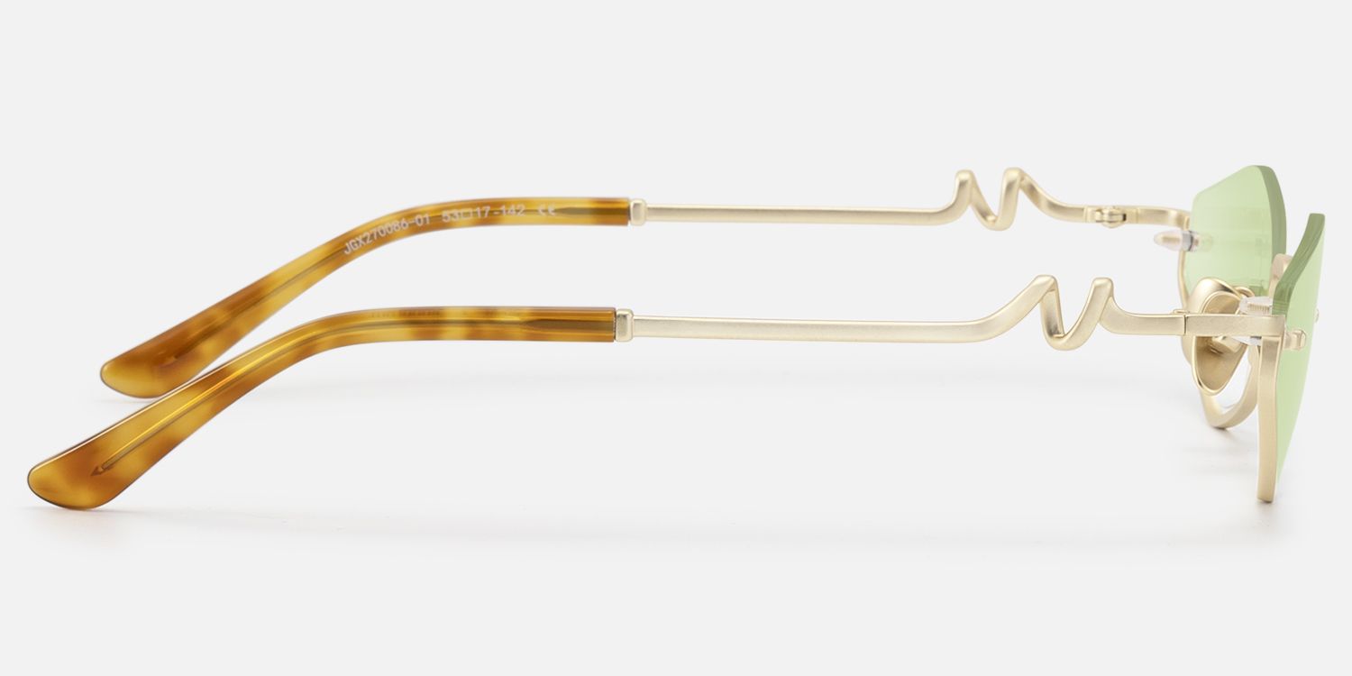 Niseko - Brushed Gold Green Tinted Half Rim Shades by Vooglam - Side View