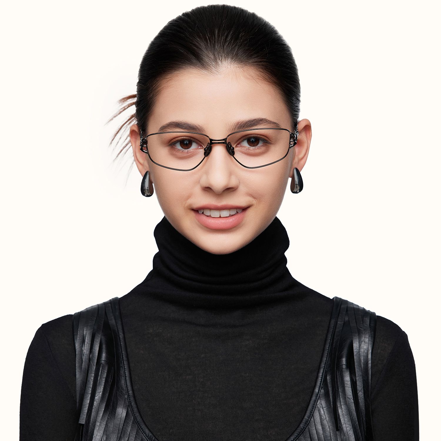Spine - Geometric Metal Grey Eyeglasses by Vooglam - On Model