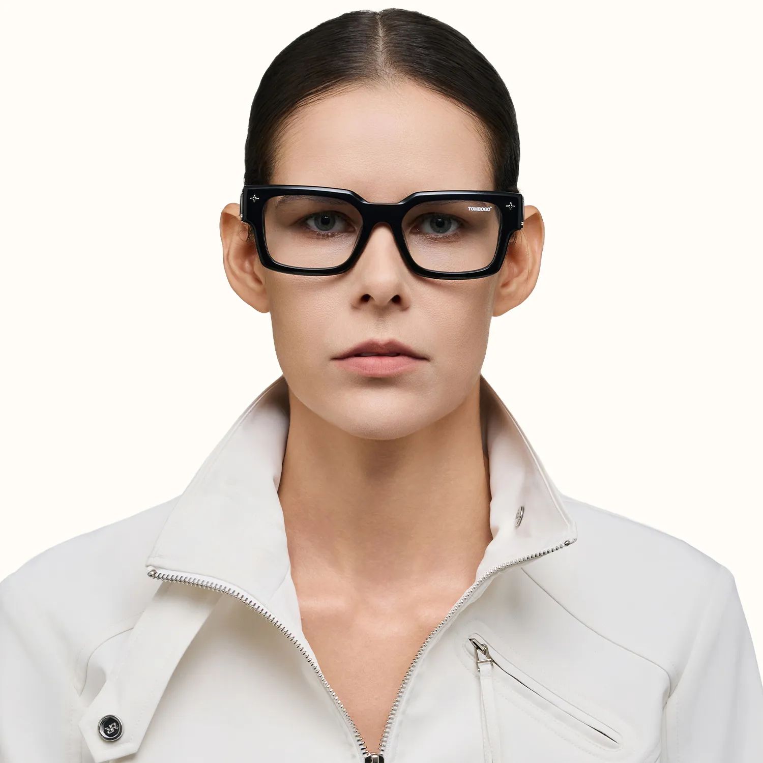 model wearing Alvira - Aviator Crystal/Gold Eyeglasses 1