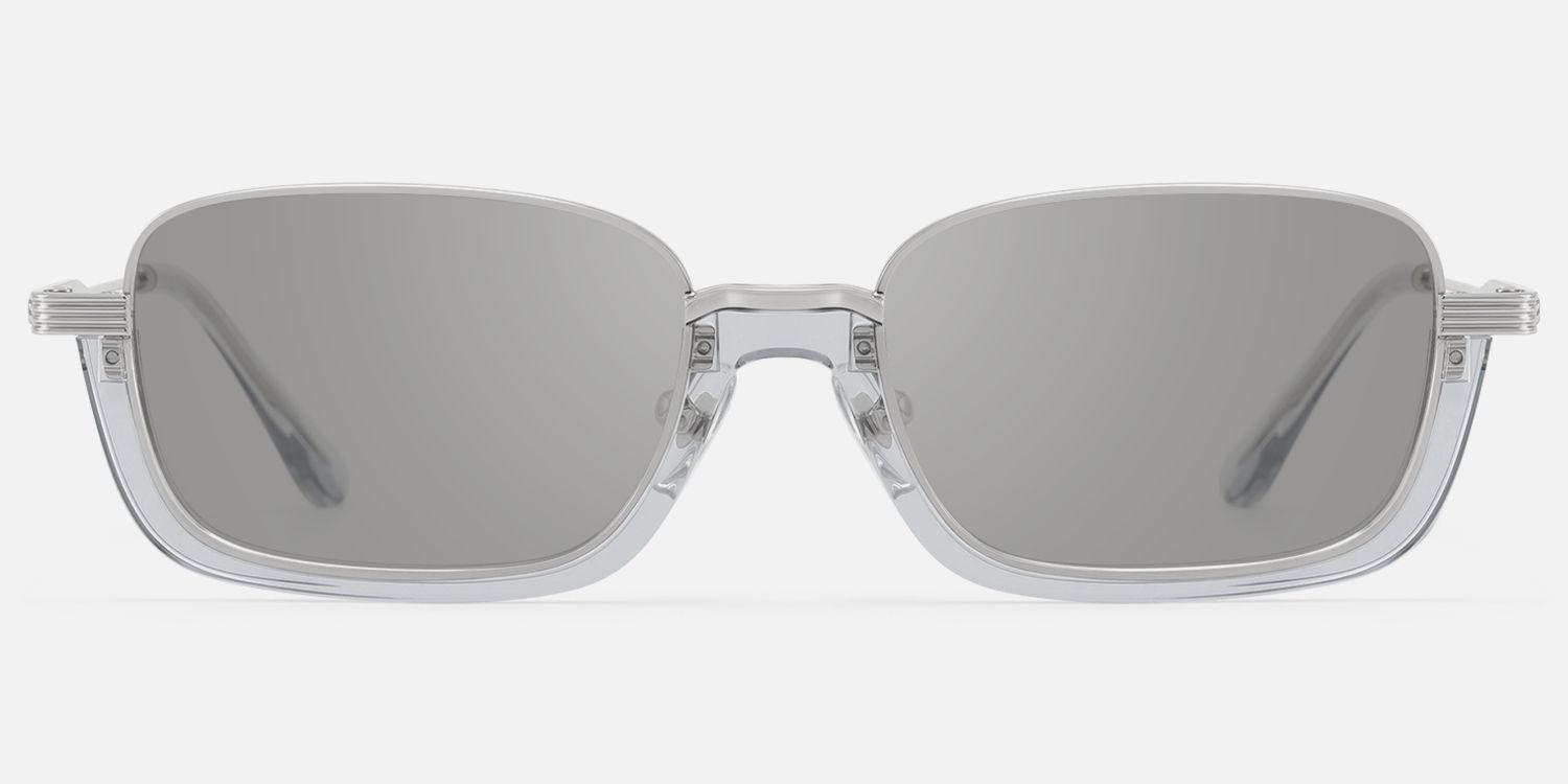 Basel - Oversized Silver Clear Gray Sunglasses by Vooglam - Angle View
