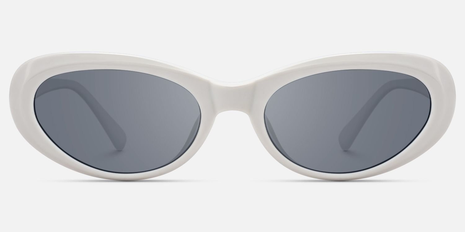 Phantom - Oval White Sunglasses by Vooglam - Angle View