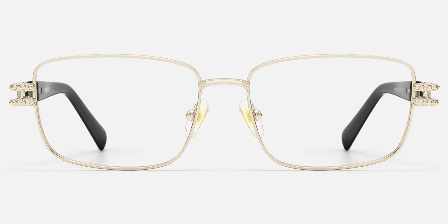 Veyra - Black & Gold Studded Glasses by Vooglam - Angle View