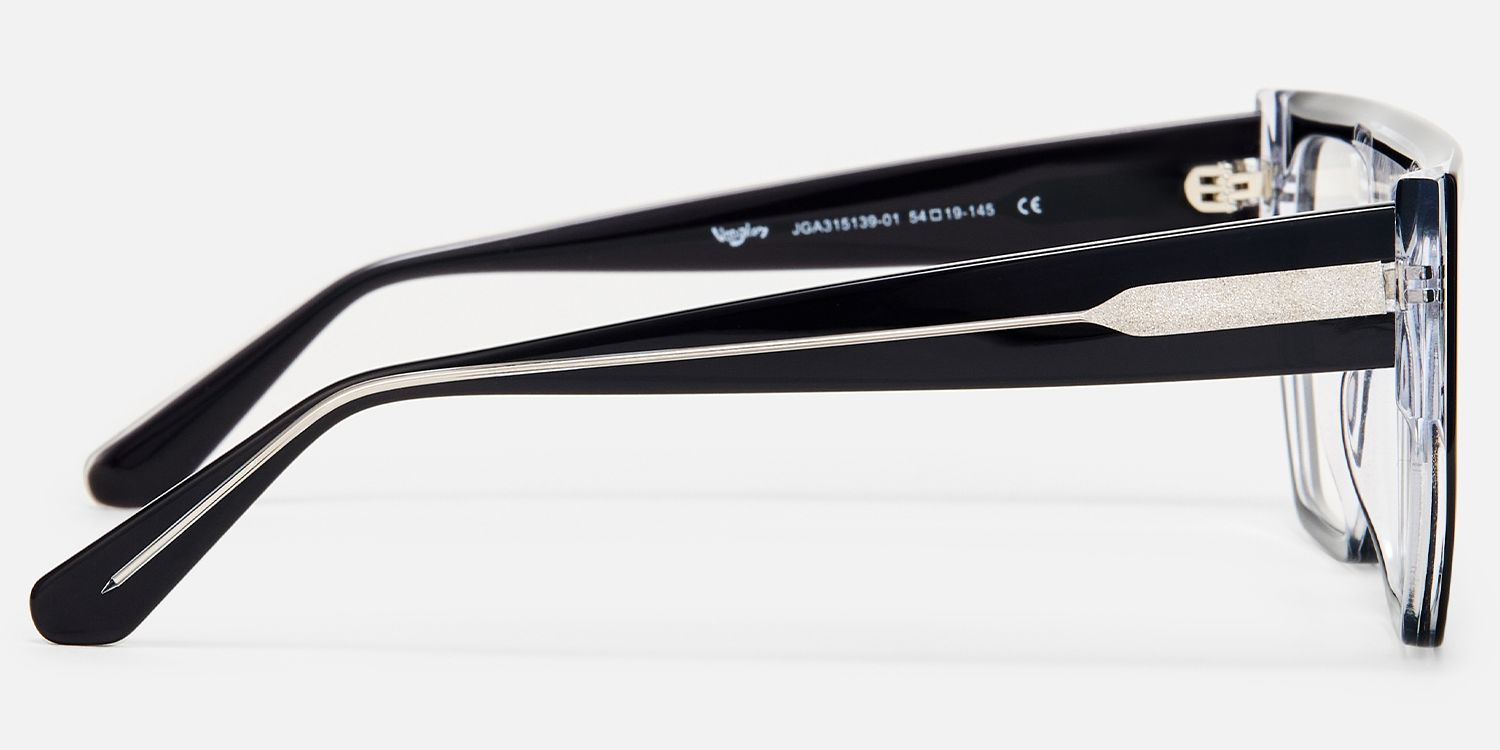 Inerney - Black Clear Flat Top Aviator Glasses by Vooglam - Side View