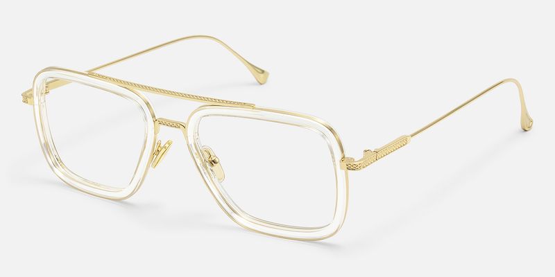 Alvira - Oversized Clear Gold Aviator Glasses by Vooglam