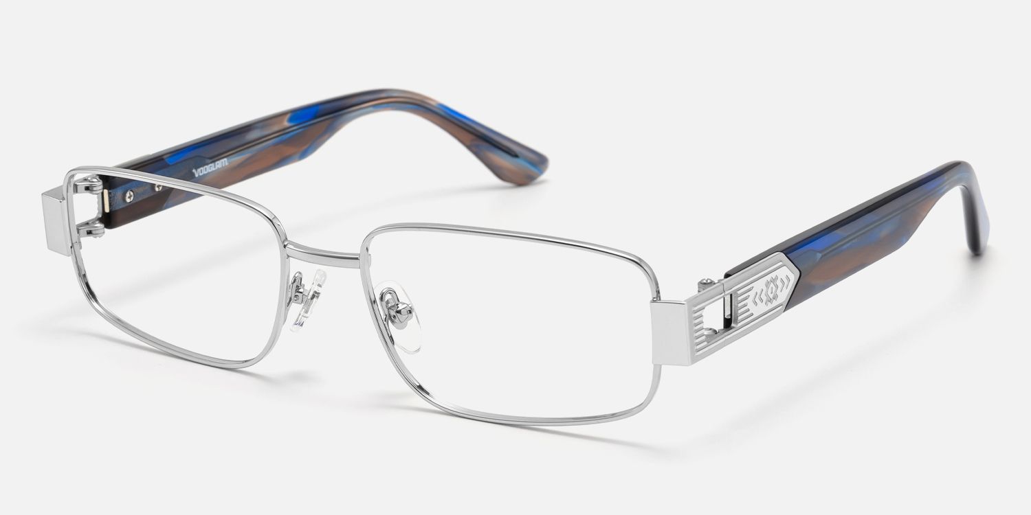 Cypher - Rectangle Silver Eyeglasses by Vooglam - Front View