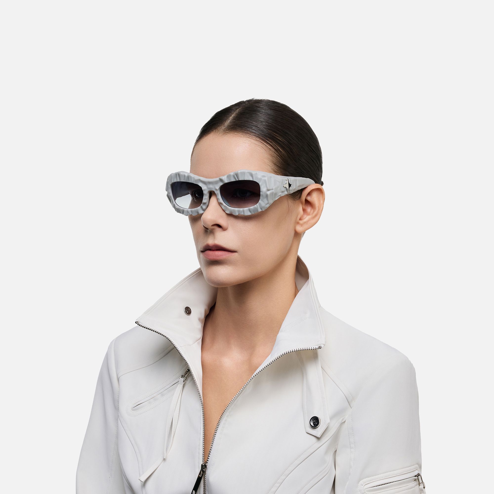 The Geologist - Gray Marble Sunglasses by Vooglam - Side View On Model