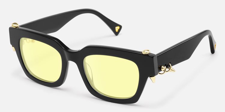 Sabrina - Yellow Tint Black Punk Pierce Sunglasses by Vooglam