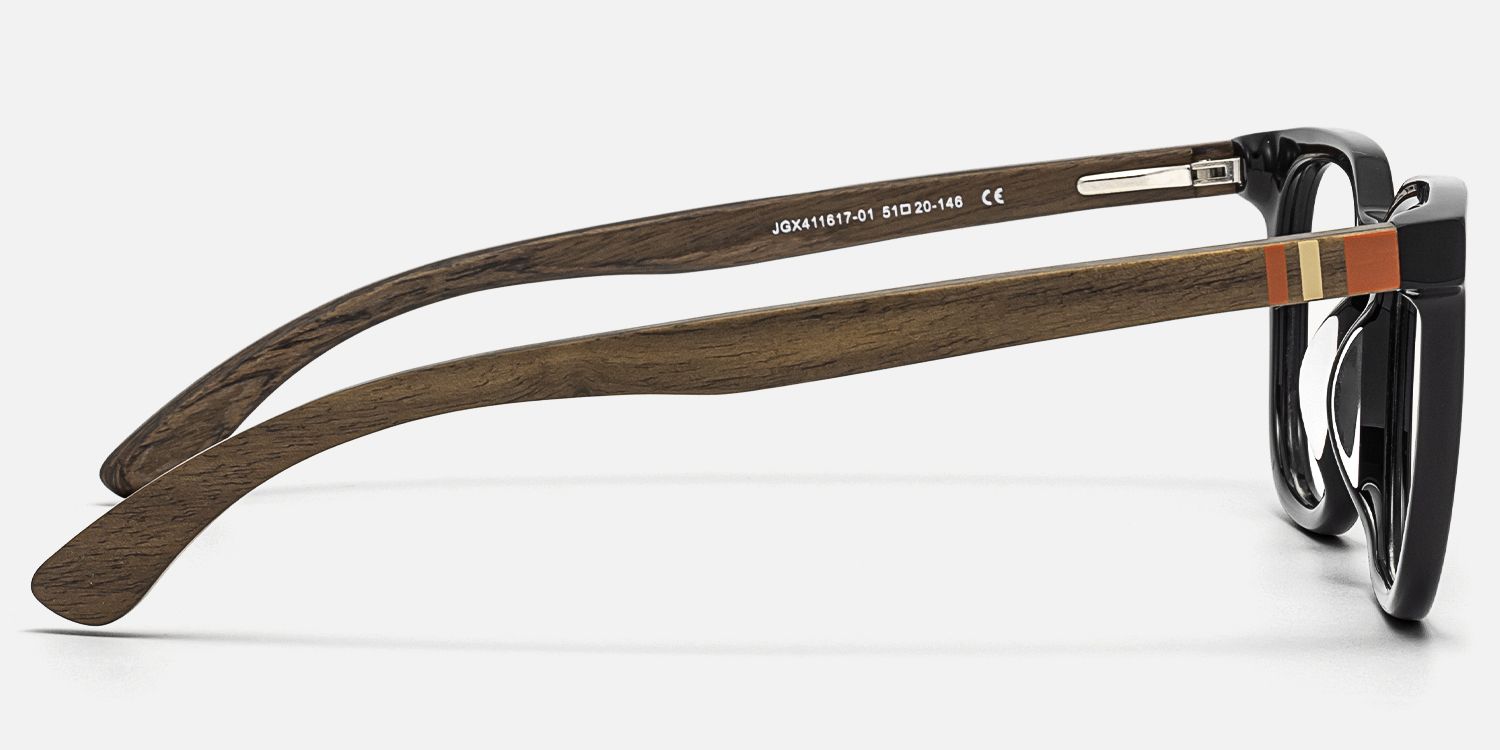 Lote - Square Black Glasses with Cool Wood Arm by Vooglam - Side View