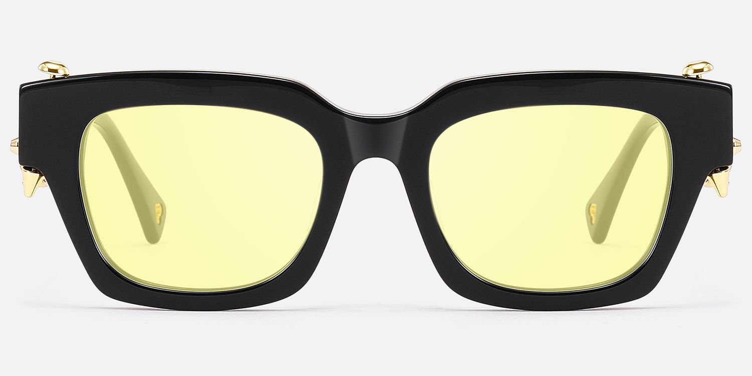 Sabrina - Yellow Tint Black Punk Pierce Sunglasses by Vooglam - Angle View