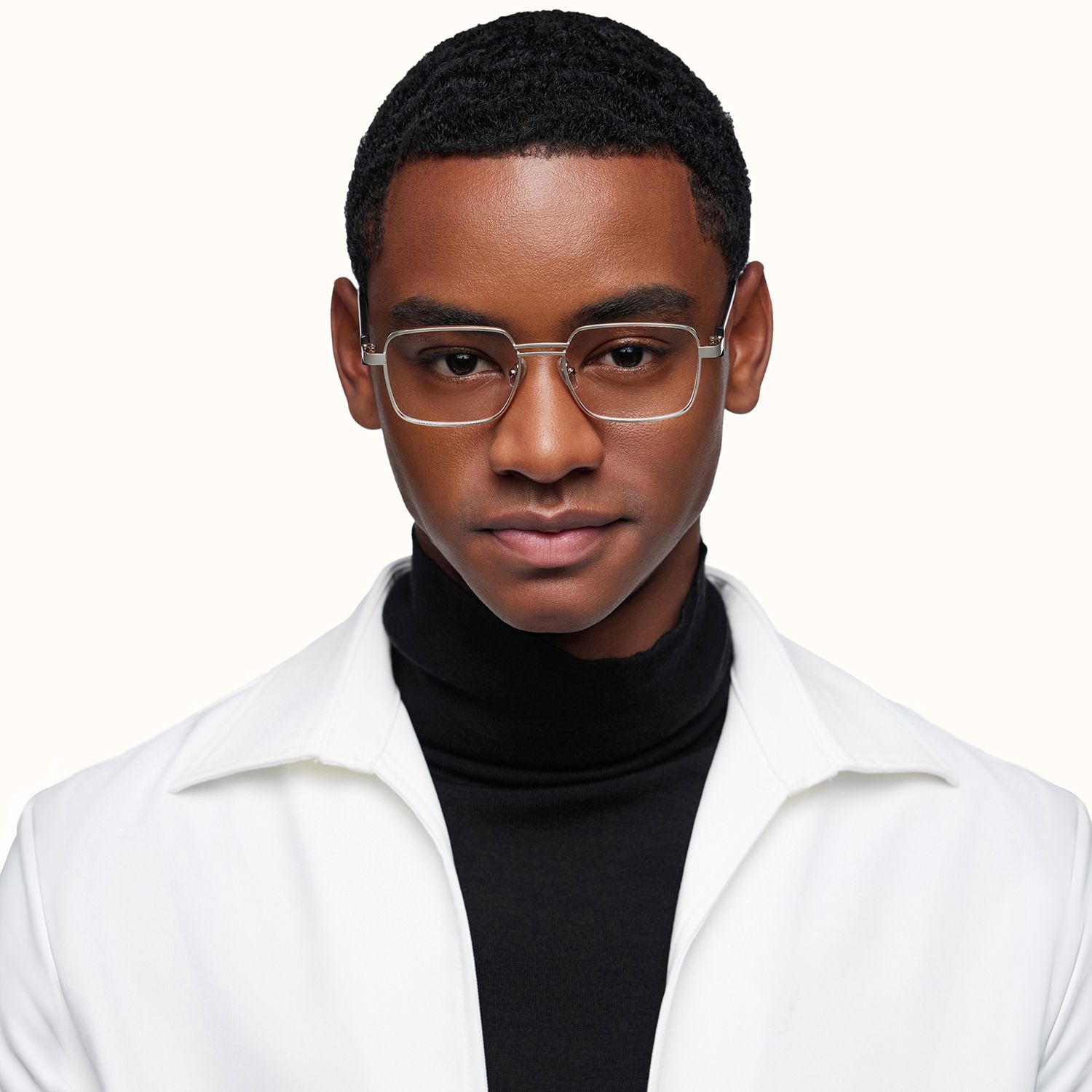 Ubuntu - Rectangle Silver Eyeglasses by Vooglam - Lifestyle Look