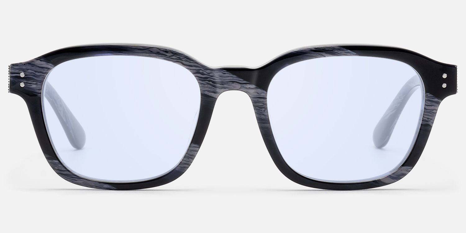 Rainier - Blue Lens Dark Blue Horn Sunglasses by Vooglam - Angle View