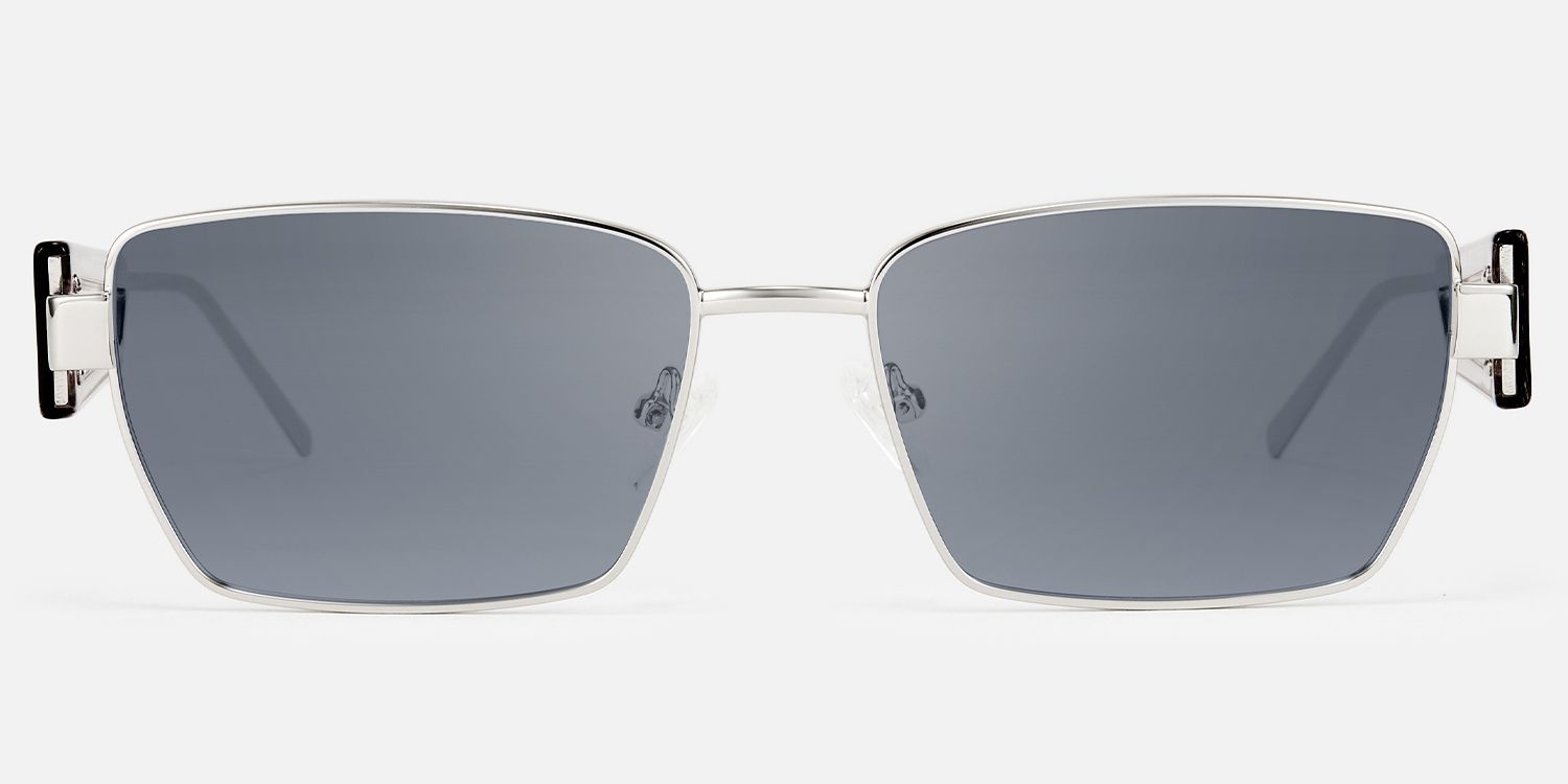 Rogue - Rectangle Silver Sunglasses by Vooglam - Angle View
