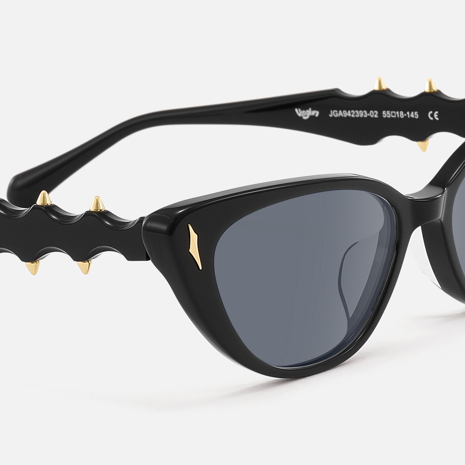As If - Punk Spike Deco Black Cat Eye Sunglasses by Vooglam - Design Details