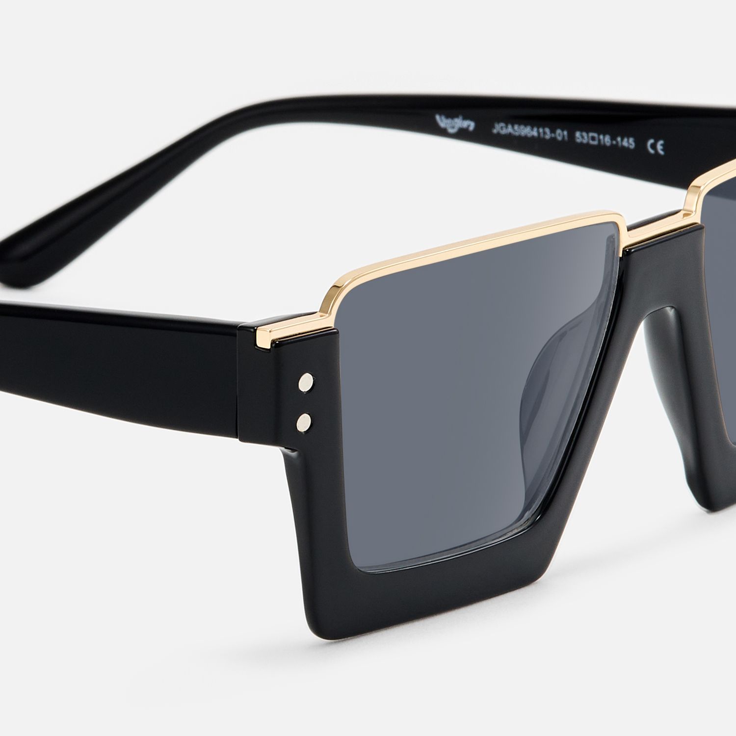 Dardhan - Black Gold Square Rectangle Sunglasses by Vooglam - Design Details