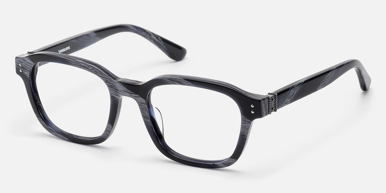 Rainier - Dark Blue Horn Zipper Square Glasses by Vooglam - Front View