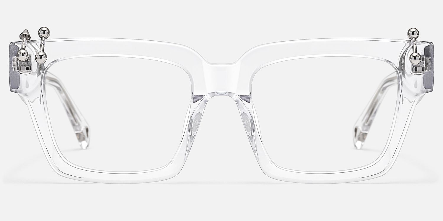 PIERCE - Clear Silver Square Acetate Glasses by Vooglam - Angle View