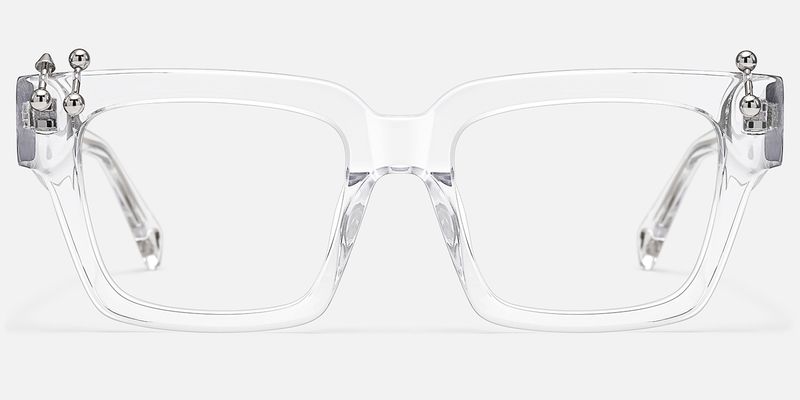 PIERCE - Clear Silver Square Acetate Glasses by Vooglam