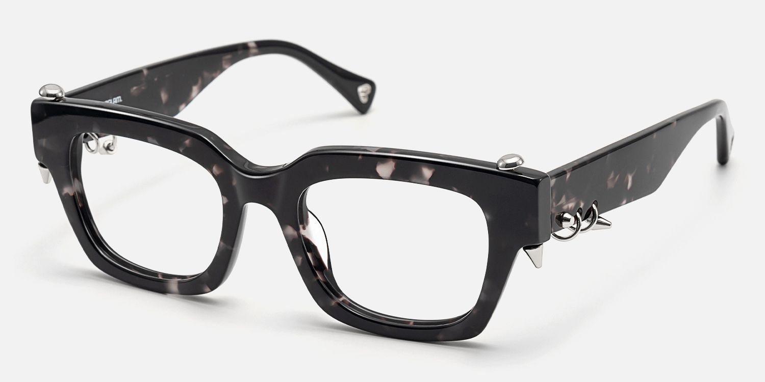 Sabrina - Black Pierced Tortoise Glasses by Vooglam - Front View